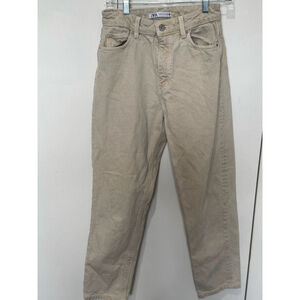 Women's Zara Denim Jeans Size 4 Beige tan zip fly high waist straight leg